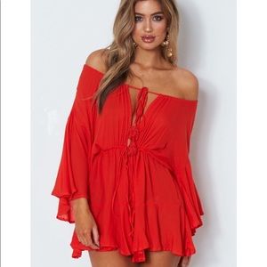 White fox red float romper